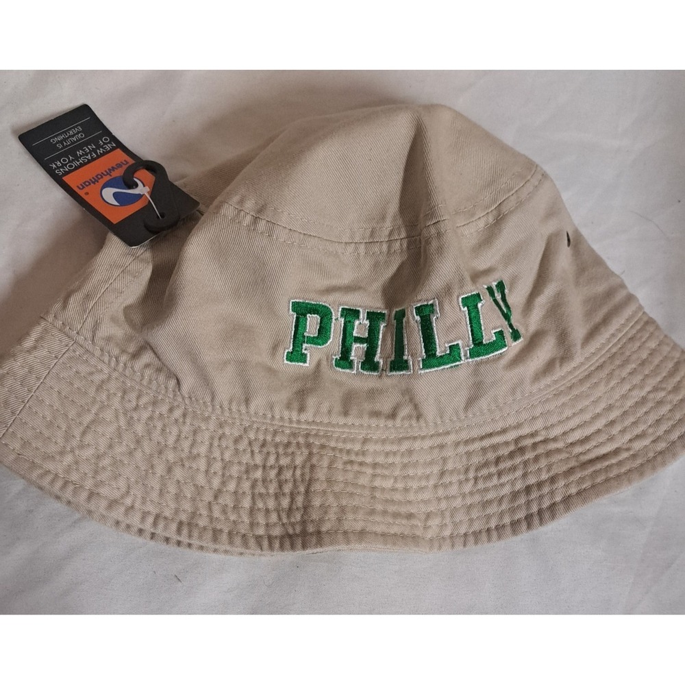 Philly Bucket Hat Newhattan Beige Cotton Embroidered PHILLY L/XL NWT
